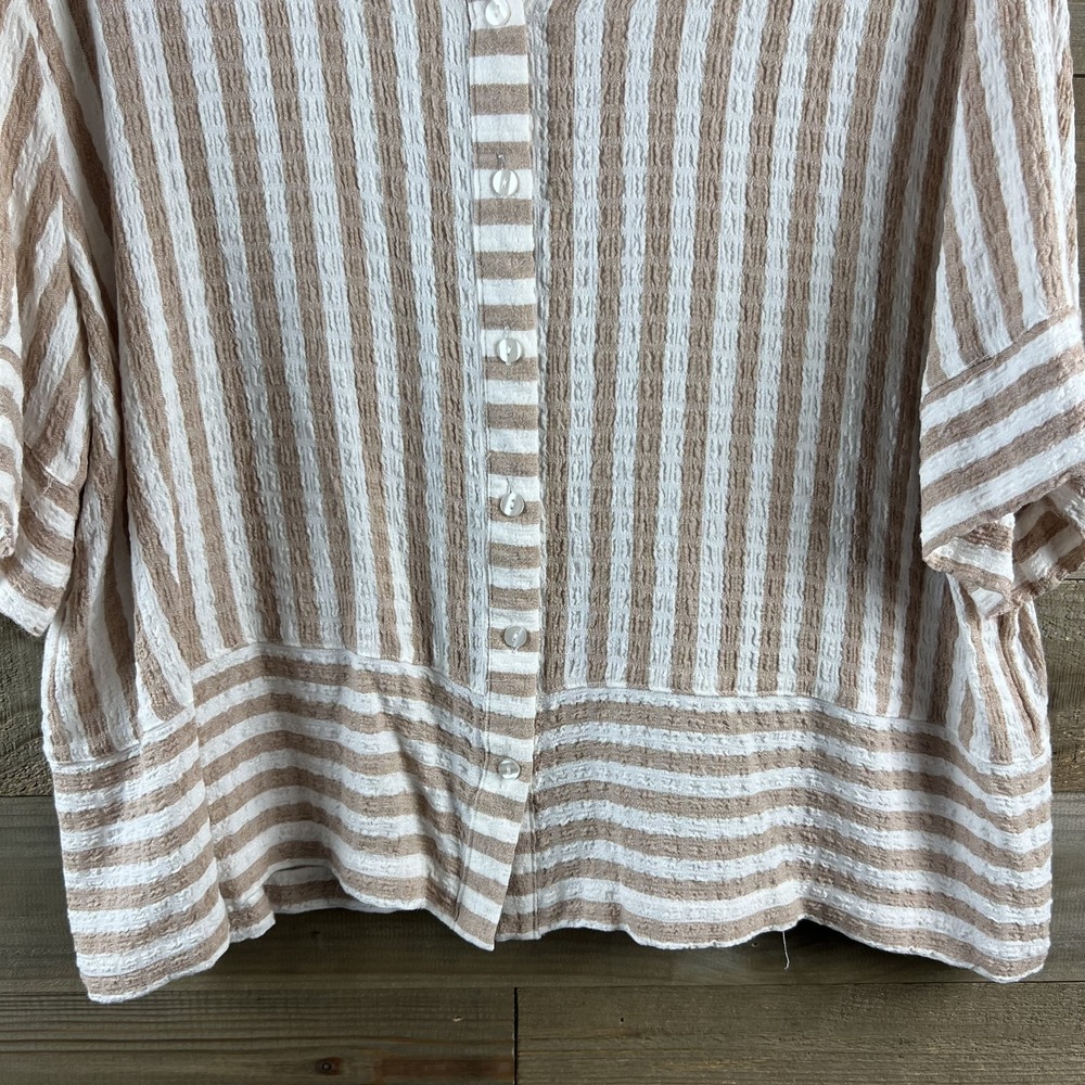 Jane + Delancey Womens Shirt Short Sleeve Button Up Striped Beachy Coastal XL - Picture 3 of 7